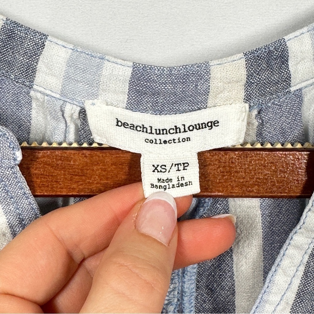 Beachlunchlounge Linen Blend Striped Shift Dress Pockets XS Blue White Vacation - Picture 5 of 10